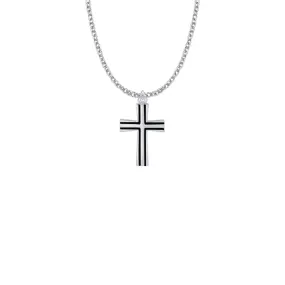 1 Inch Sterling Silver Flared Cross with Black Enamel Detailing Necklace