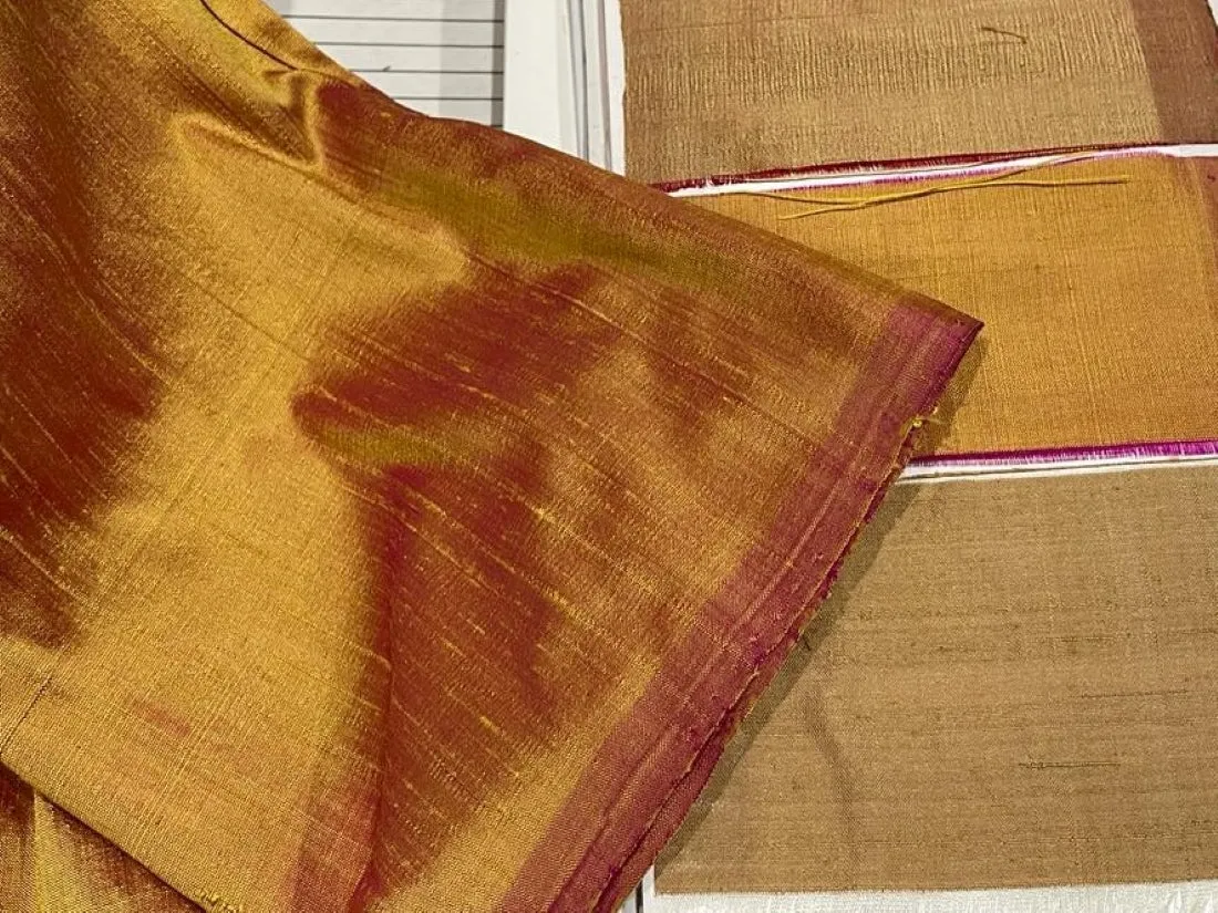 100% pure silk dupioni golden yellow x pink 108" wide with slubs MM106[3]