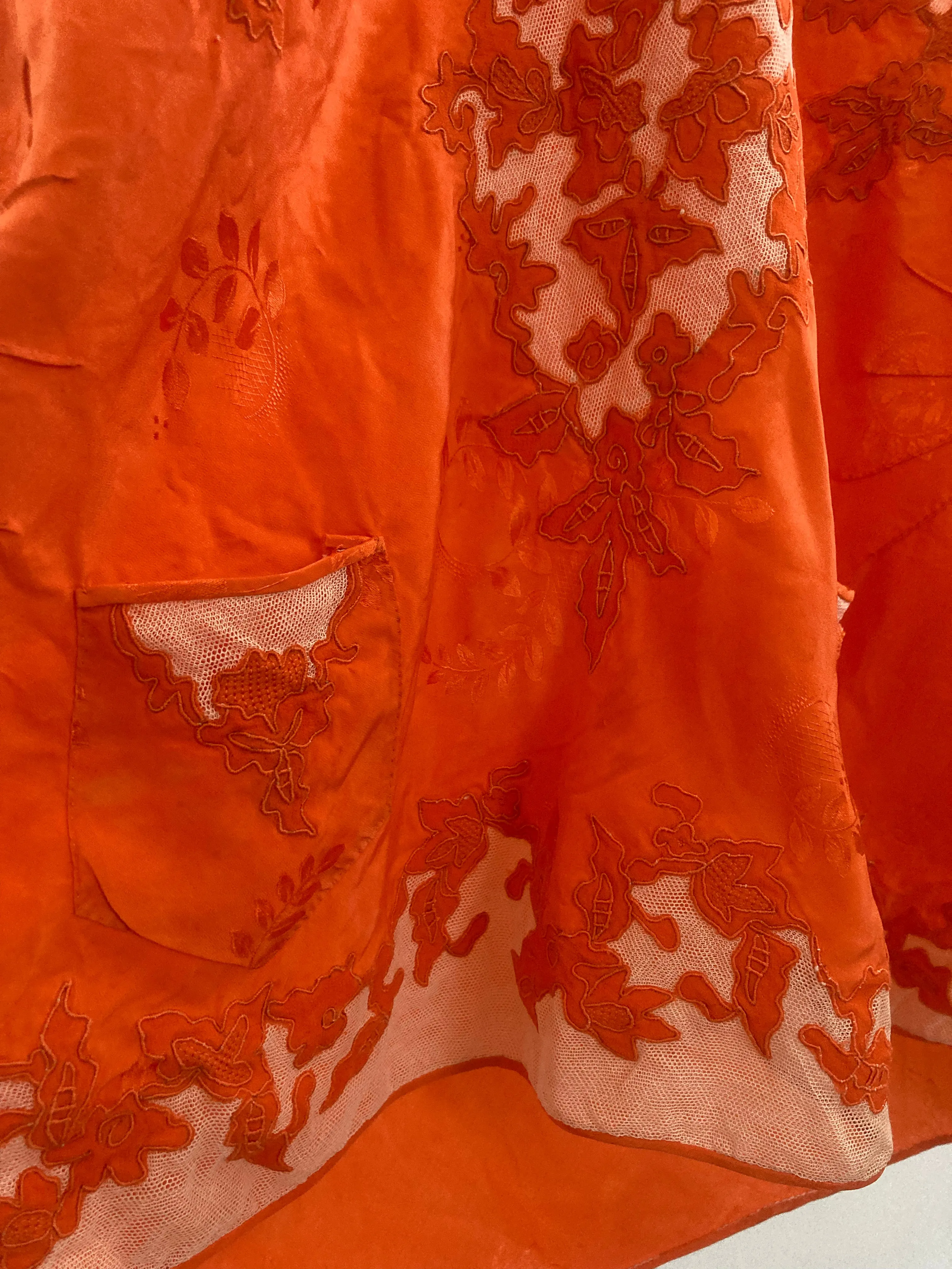 1930s Silk & Floral Lace Dyed Pyjama Set - Sunset