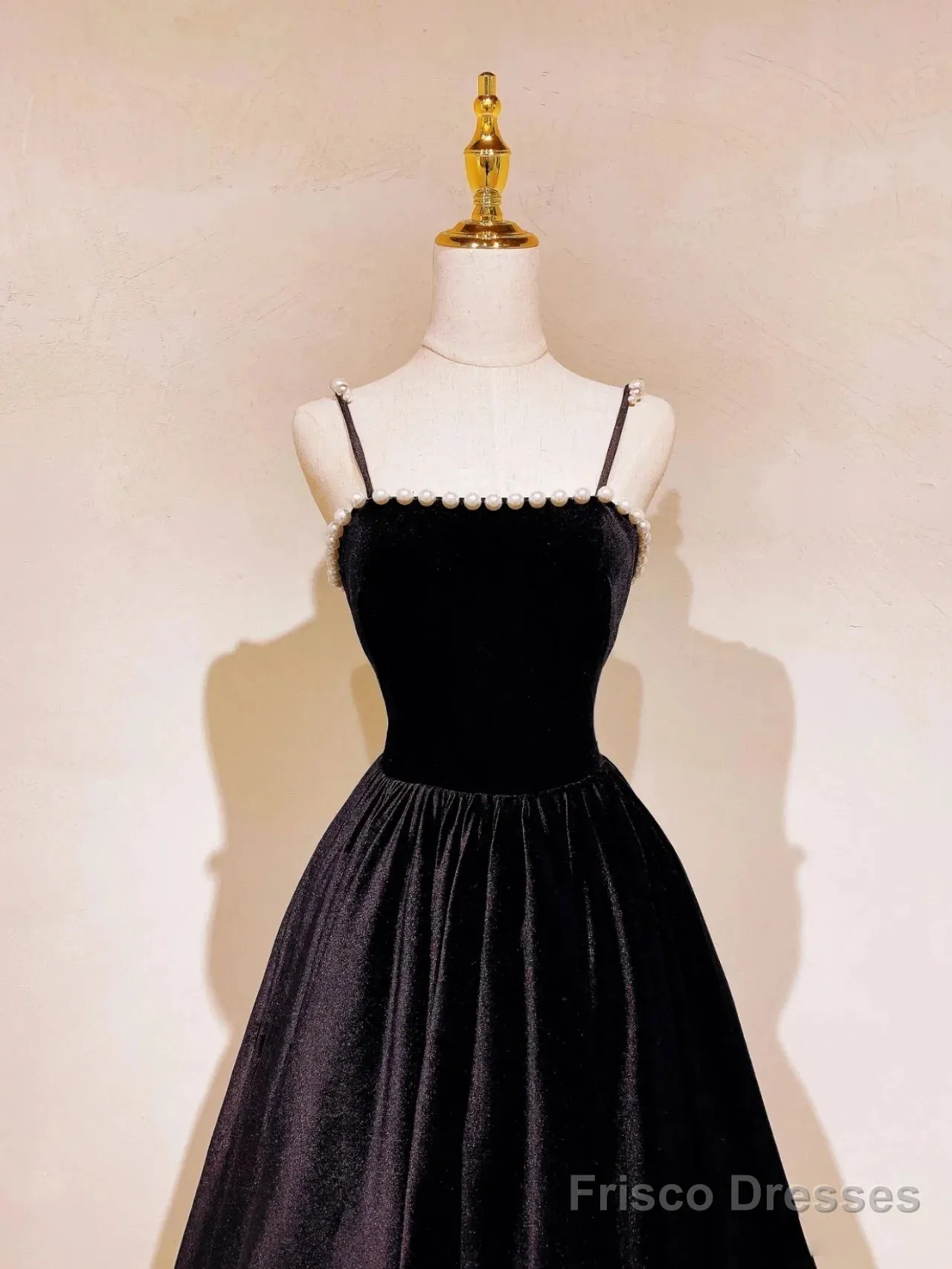A Line Black Velvet Long Prom Dress Beaded Birthday Party Dress