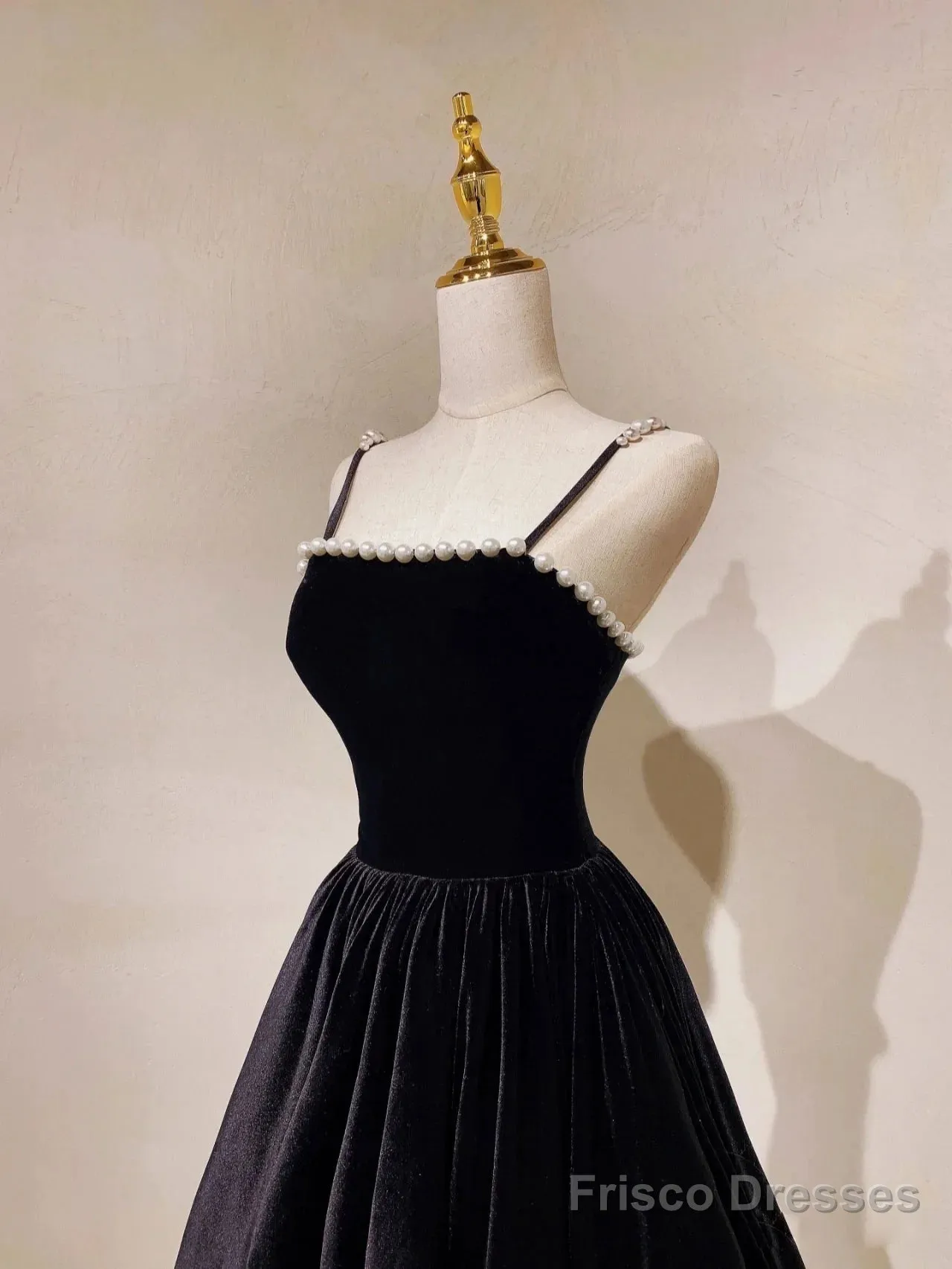 A Line Black Velvet Long Prom Dress Beaded Birthday Party Dress