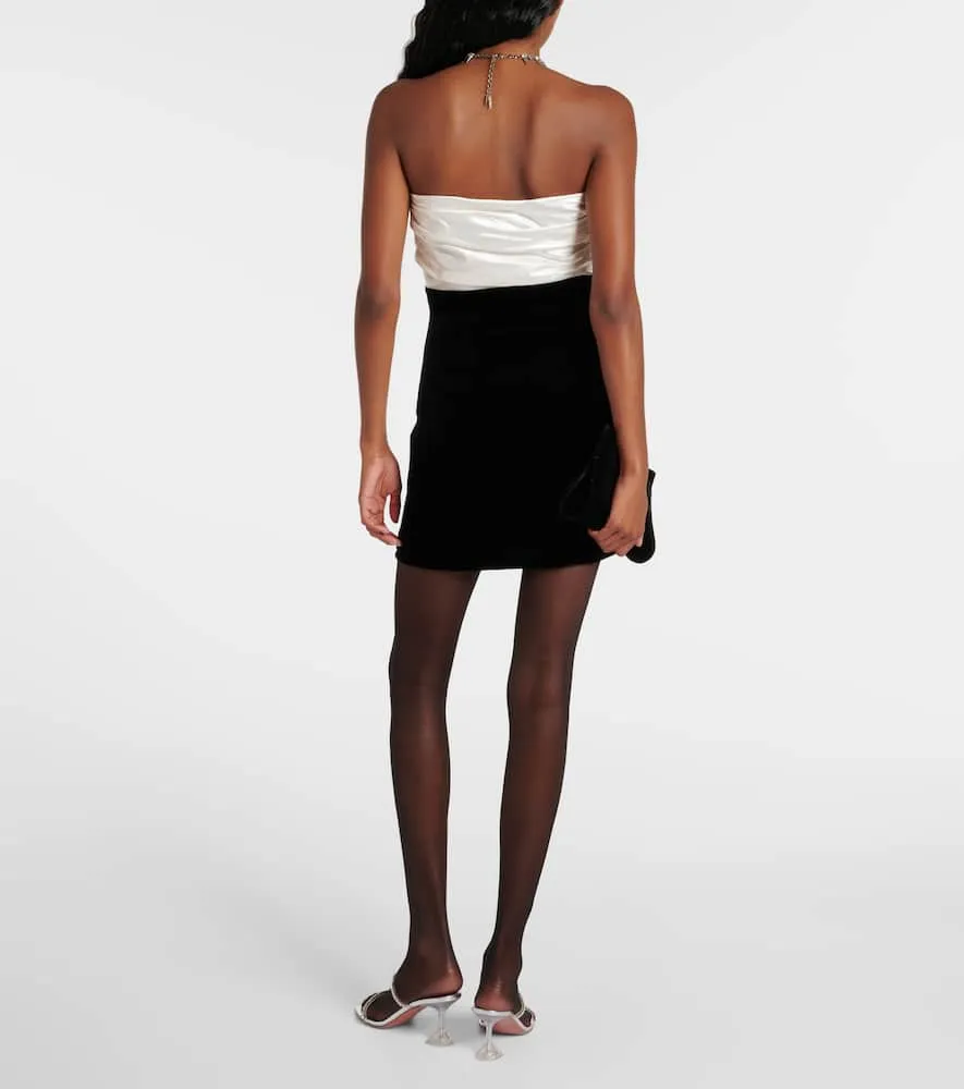 Alessandra Rich Bow-detail strapless velvet minidress