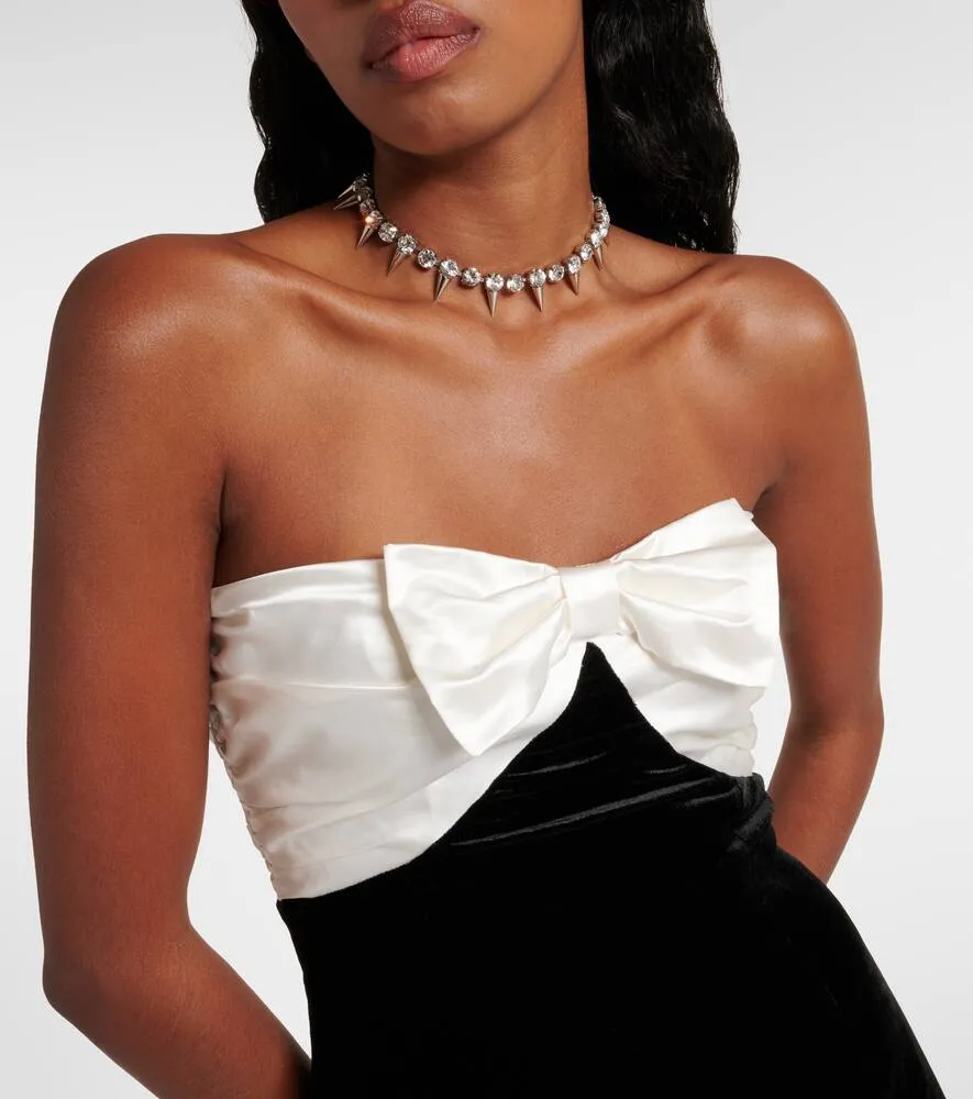 Alessandra Rich Bow-detail strapless velvet minidress