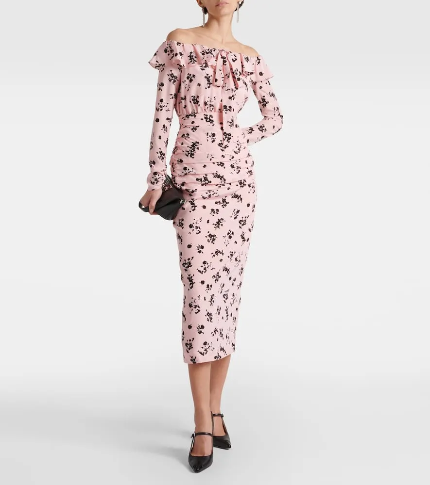 Alessandra Rich Floral off-shoulder silk midi dress