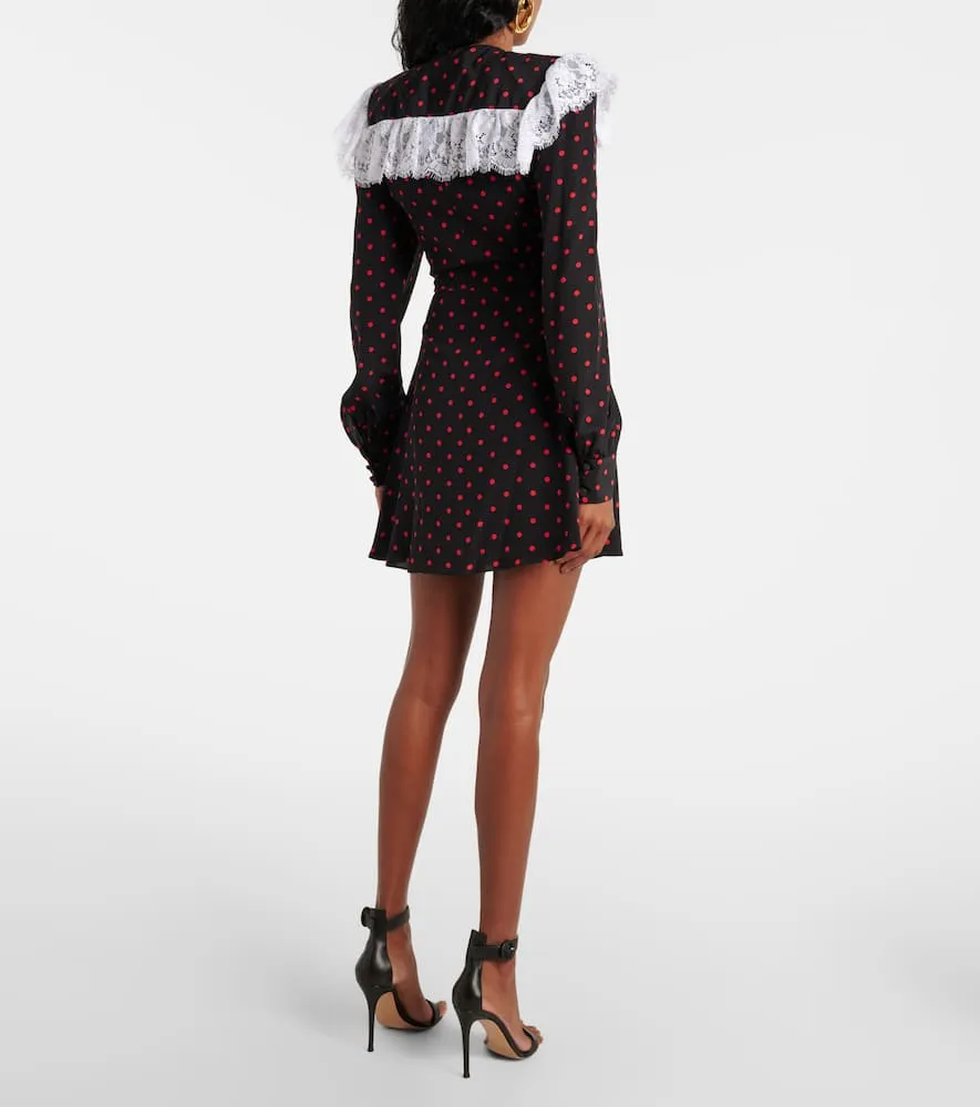 Alessandra Rich Polka-dot lace-trimmed silk minidress