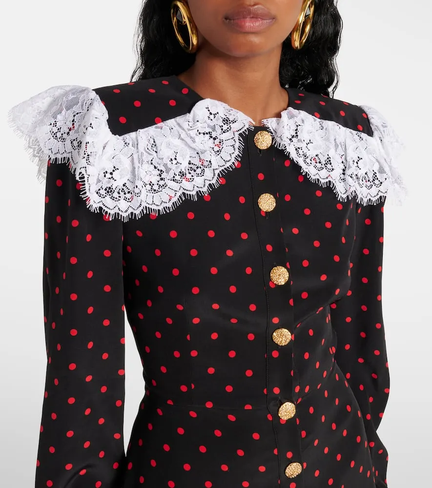 Alessandra Rich Polka-dot lace-trimmed silk minidress