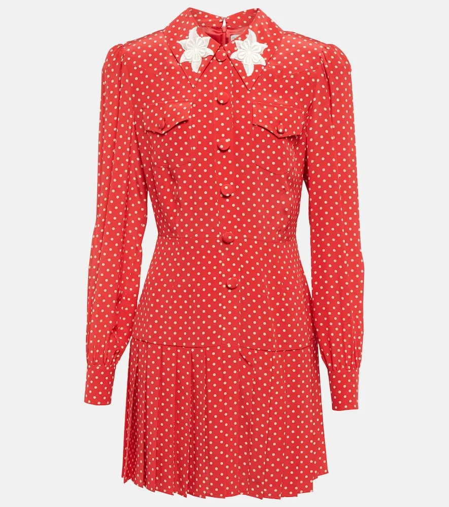 Alessandra Rich Polka-dot pleated minidress