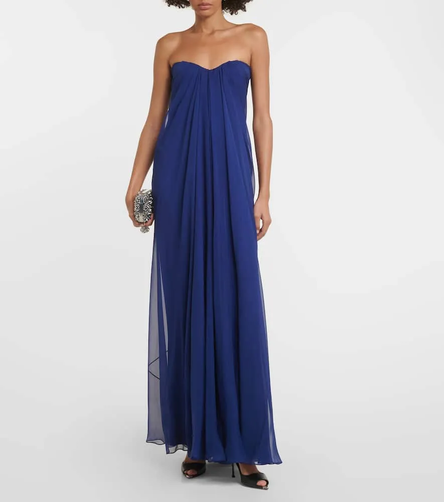 Alexander McQueen Strapless draped silk chiffon gown