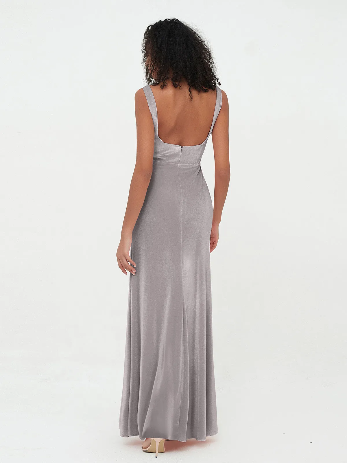 Bateau Neck Mermaid Long Velvet Dresses Silver Plus Size