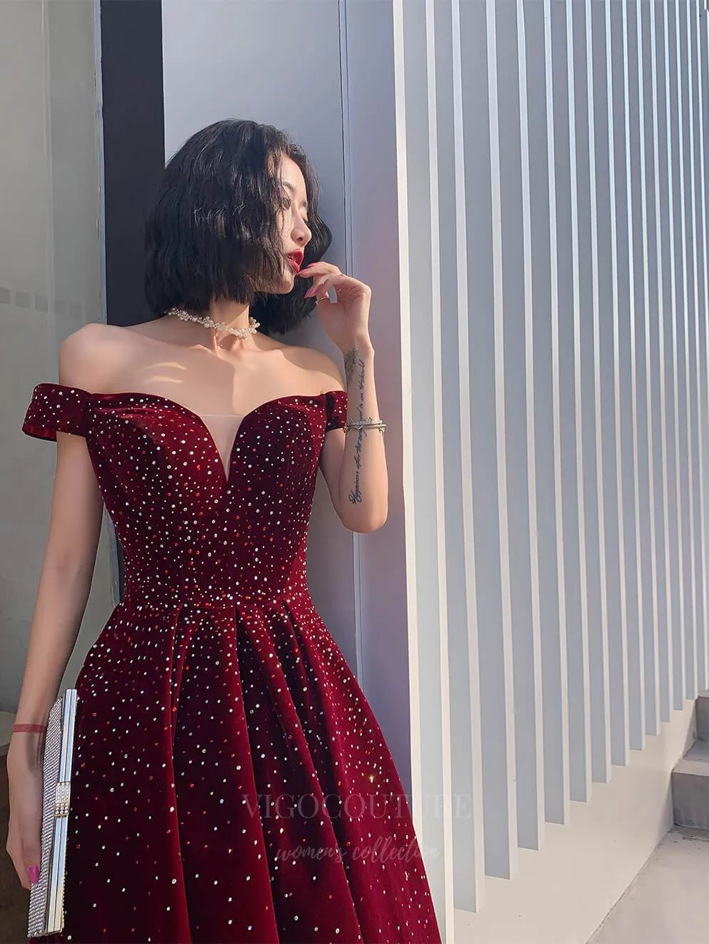 Beaded Velvet Maxi Prom Dress 20662