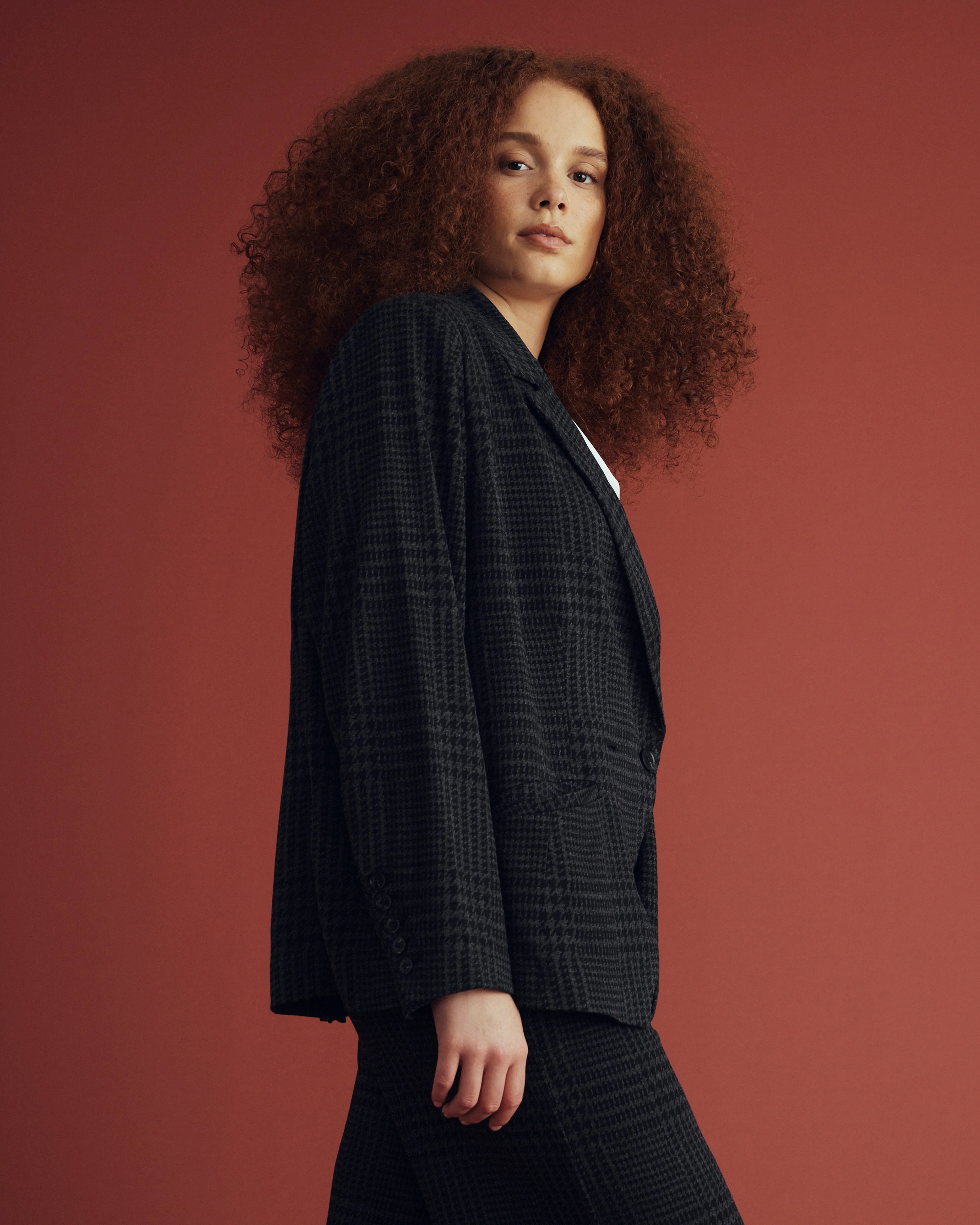 Bianca Double Breasted Ponte Blazer - Storm Houndstooth