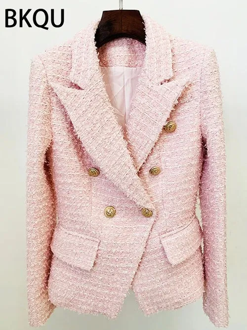 BKQU Oversized Sequin/Solid Double Breasted Blazer