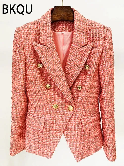 BKQU Oversized Sequin/Solid Double Breasted Blazer