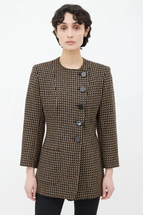 Black & Brown Triangle Pattern Structured Collarless Blazer