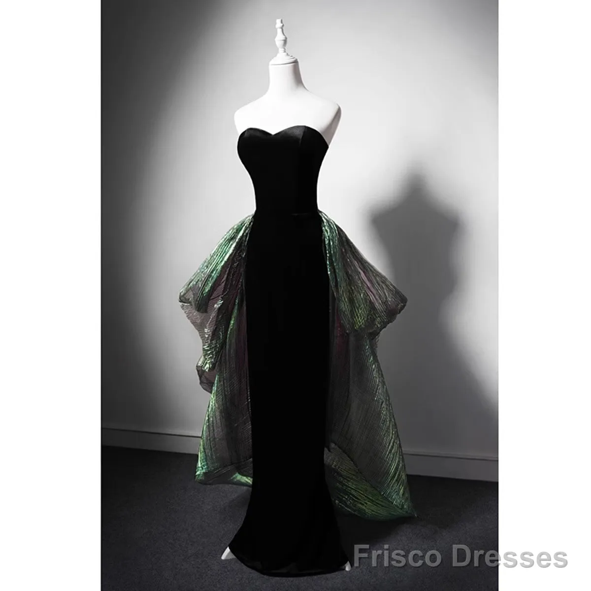 Black Mermaid Velvet Sweetheart Long Party Dress, Black Evening Dress Prom Dress