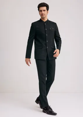 Black Silk Jodhpuri Suit With Floral Motifs And Cut Dana Work