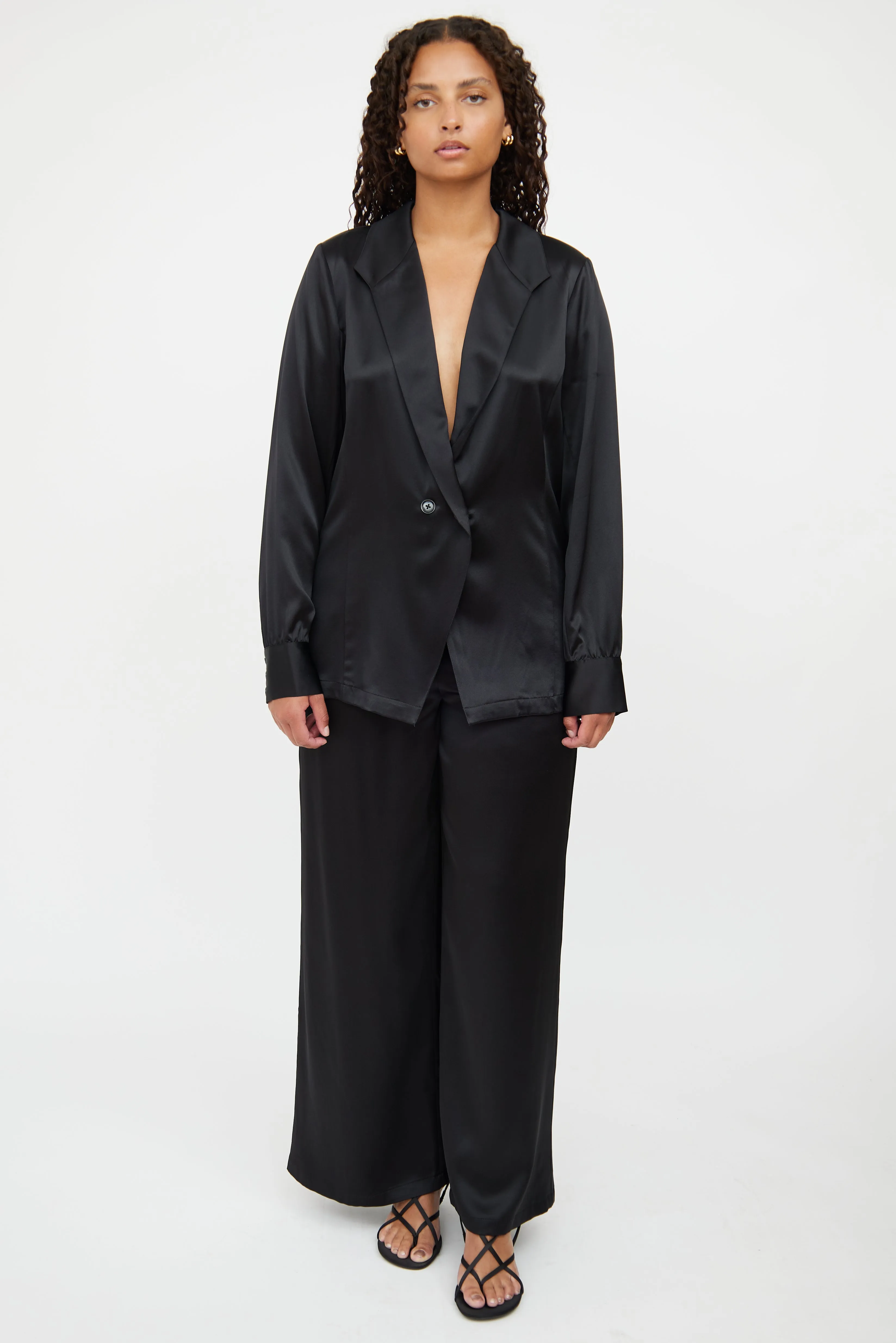 Black Silk Peak Lapel Blazer