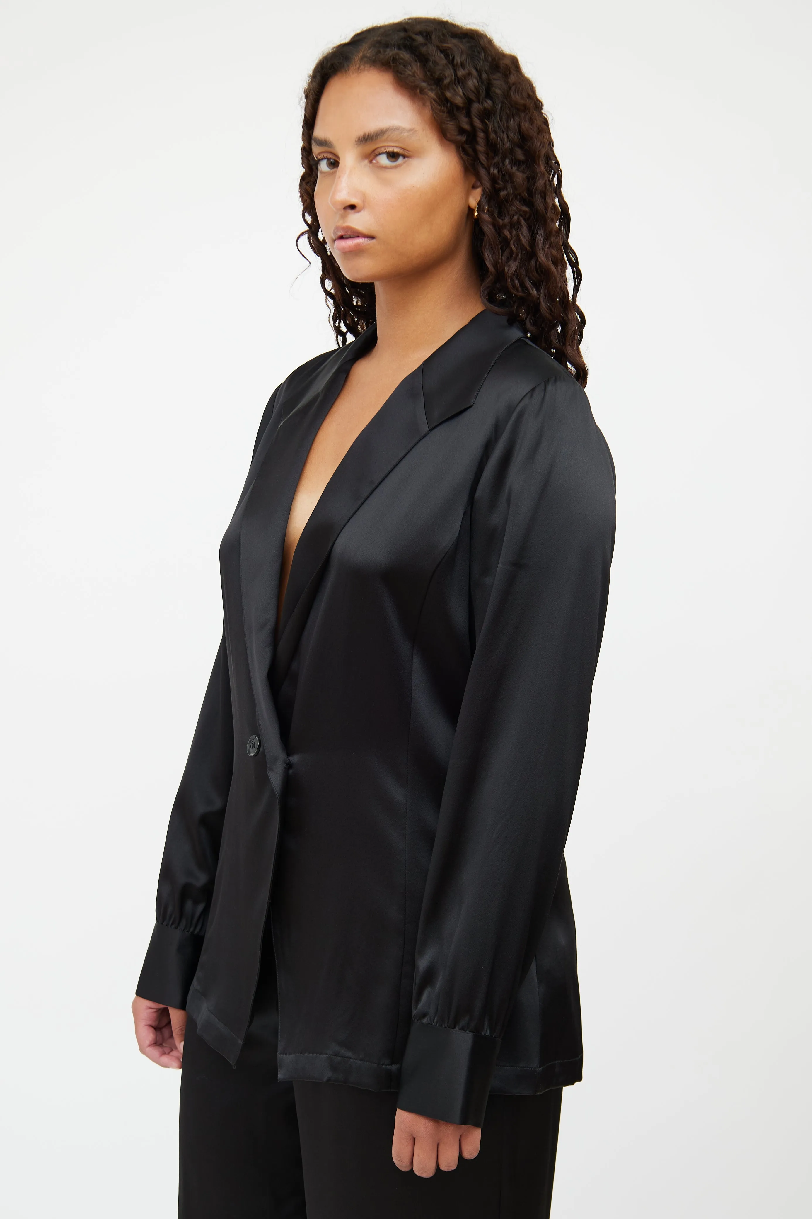 Black Silk Peak Lapel Blazer