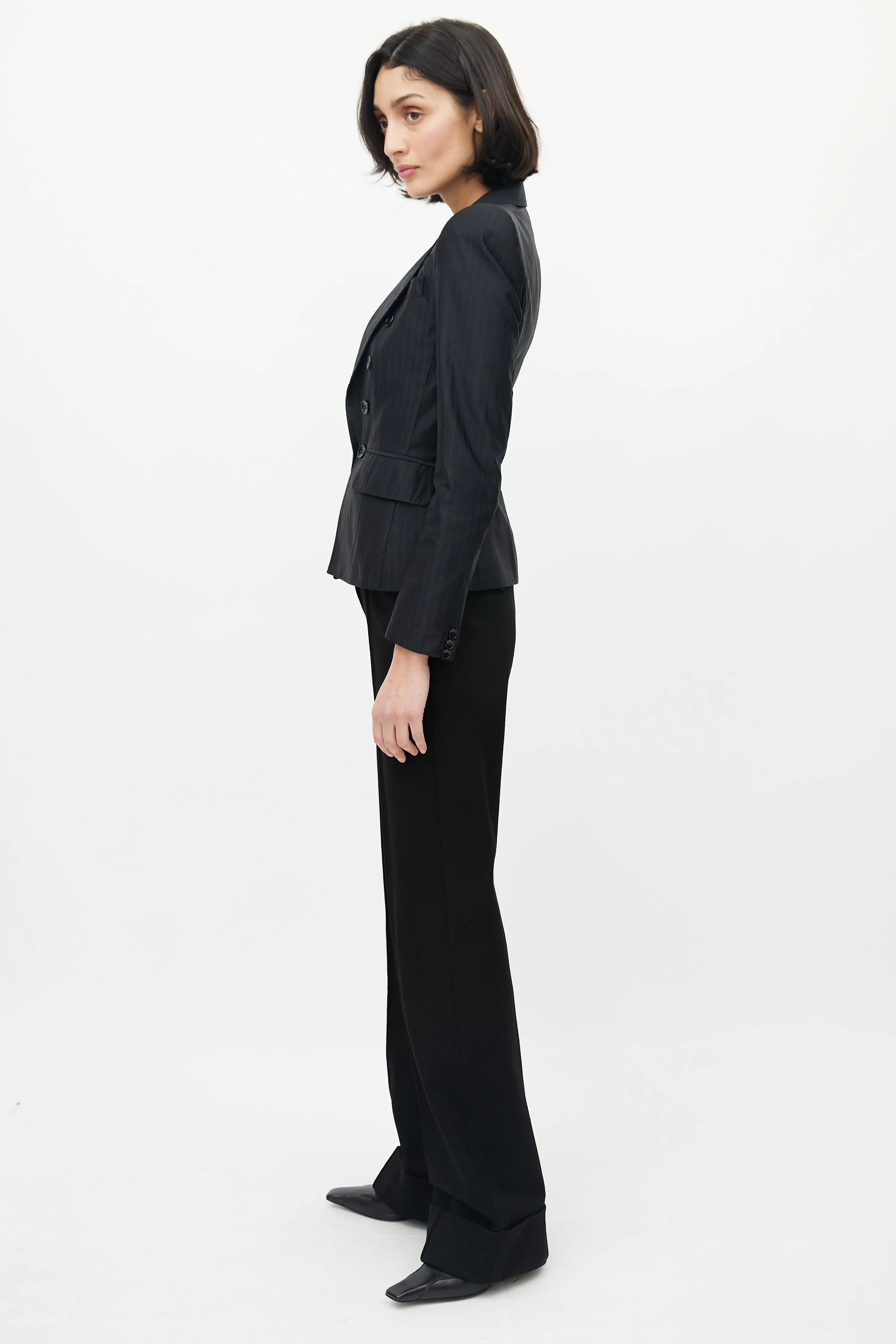Black Striped Structured Blazer
