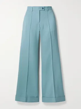 Blue pintucked flared trousers