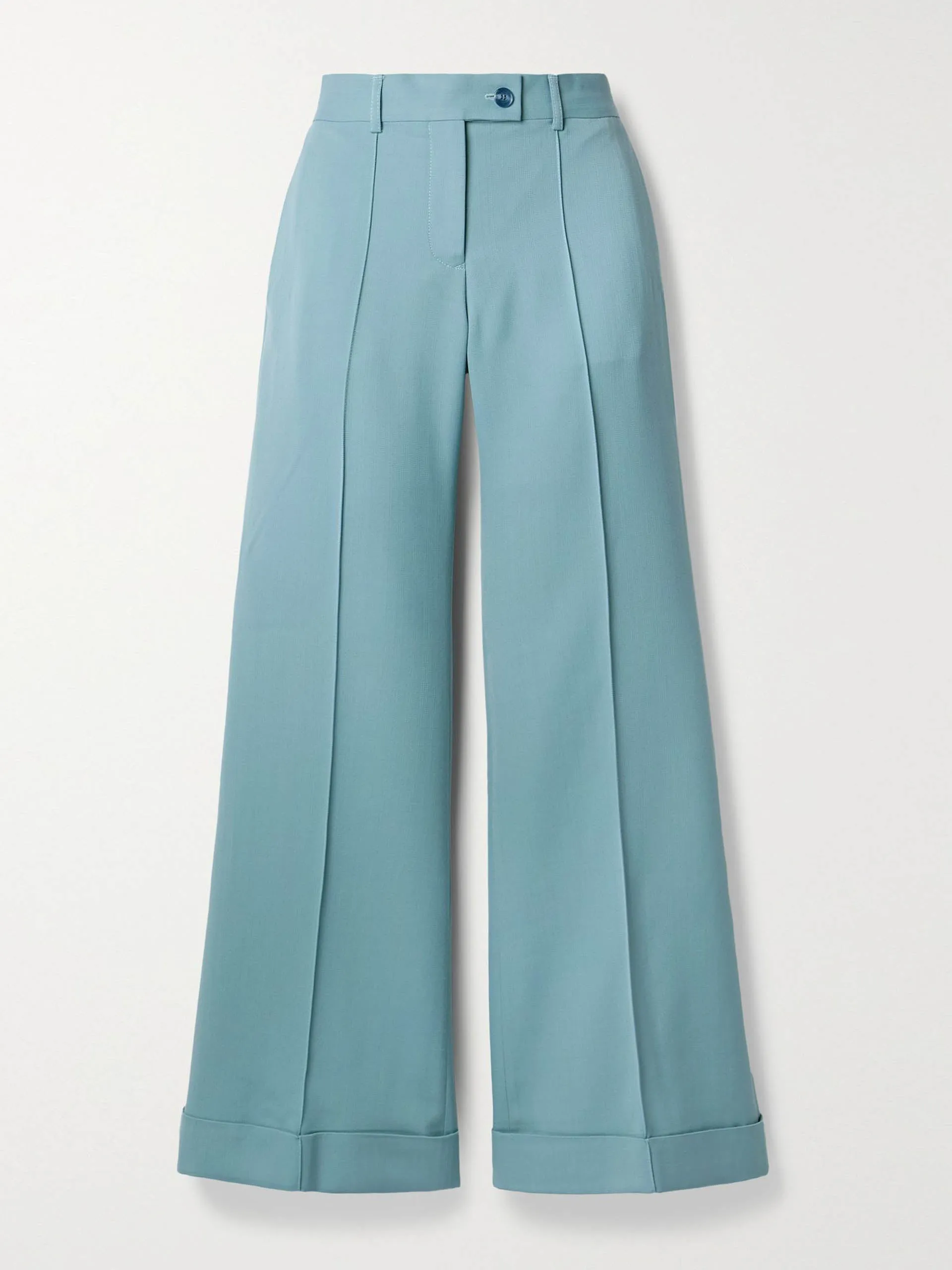 Blue pintucked flared trousers