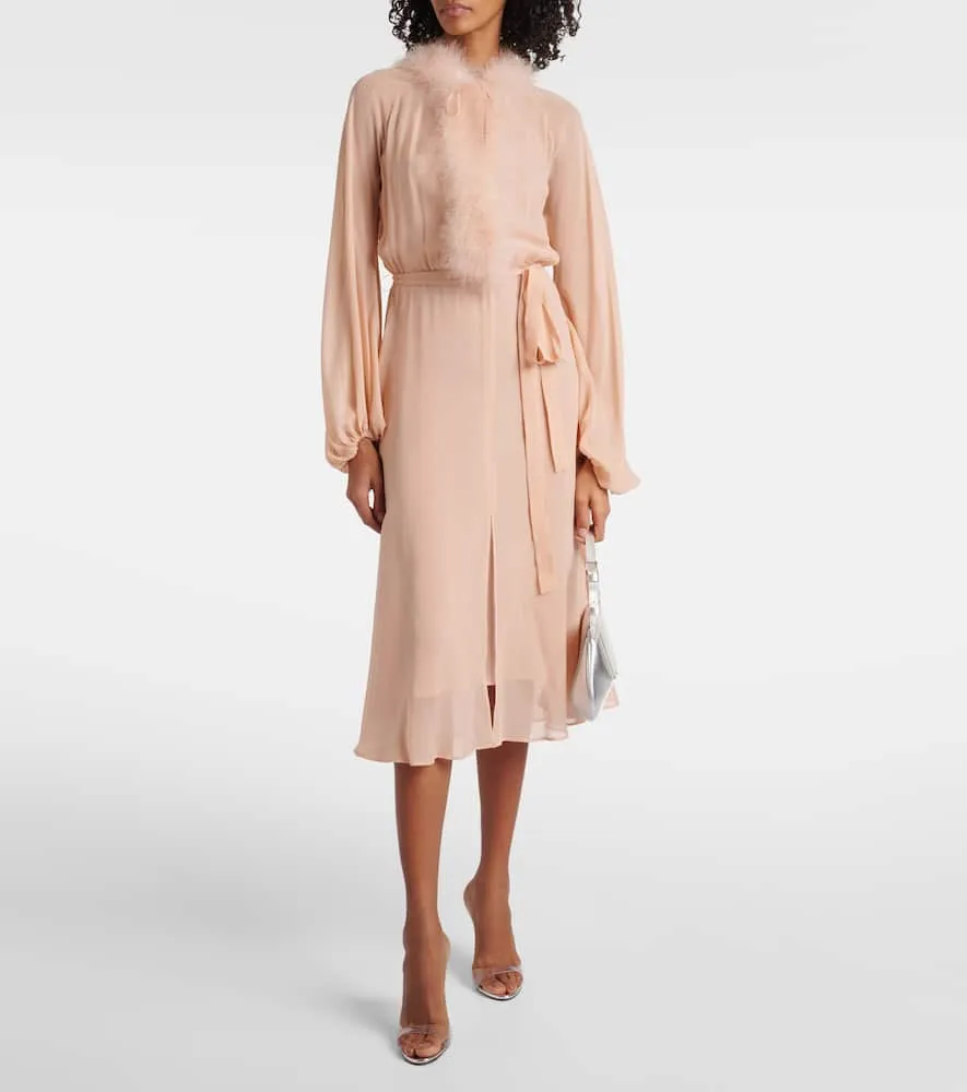 Blumarine Georg feather-trimmed midi dress