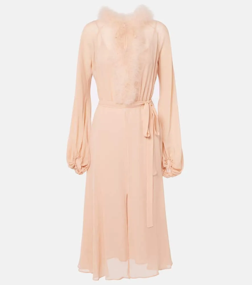Blumarine Georg feather-trimmed midi dress