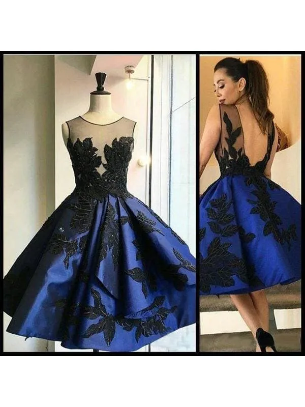 Bridelily A-Line Satin Sleeveless Short/Mini Party Dresses With Applique