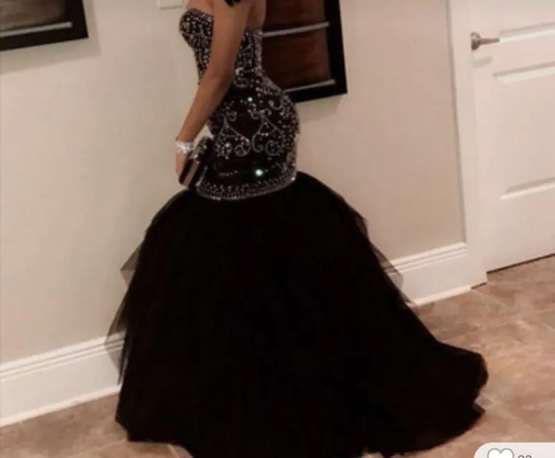 Bridelily Brilliant Sweetheart Beading Black Mermaid Prom Dresses