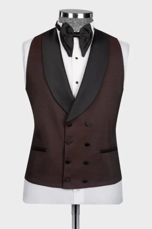 Brown Shawl Lapel Three Pieces Wedding Suits One Button Slim Fit Blazers Vest Pants Wedding Party Wear