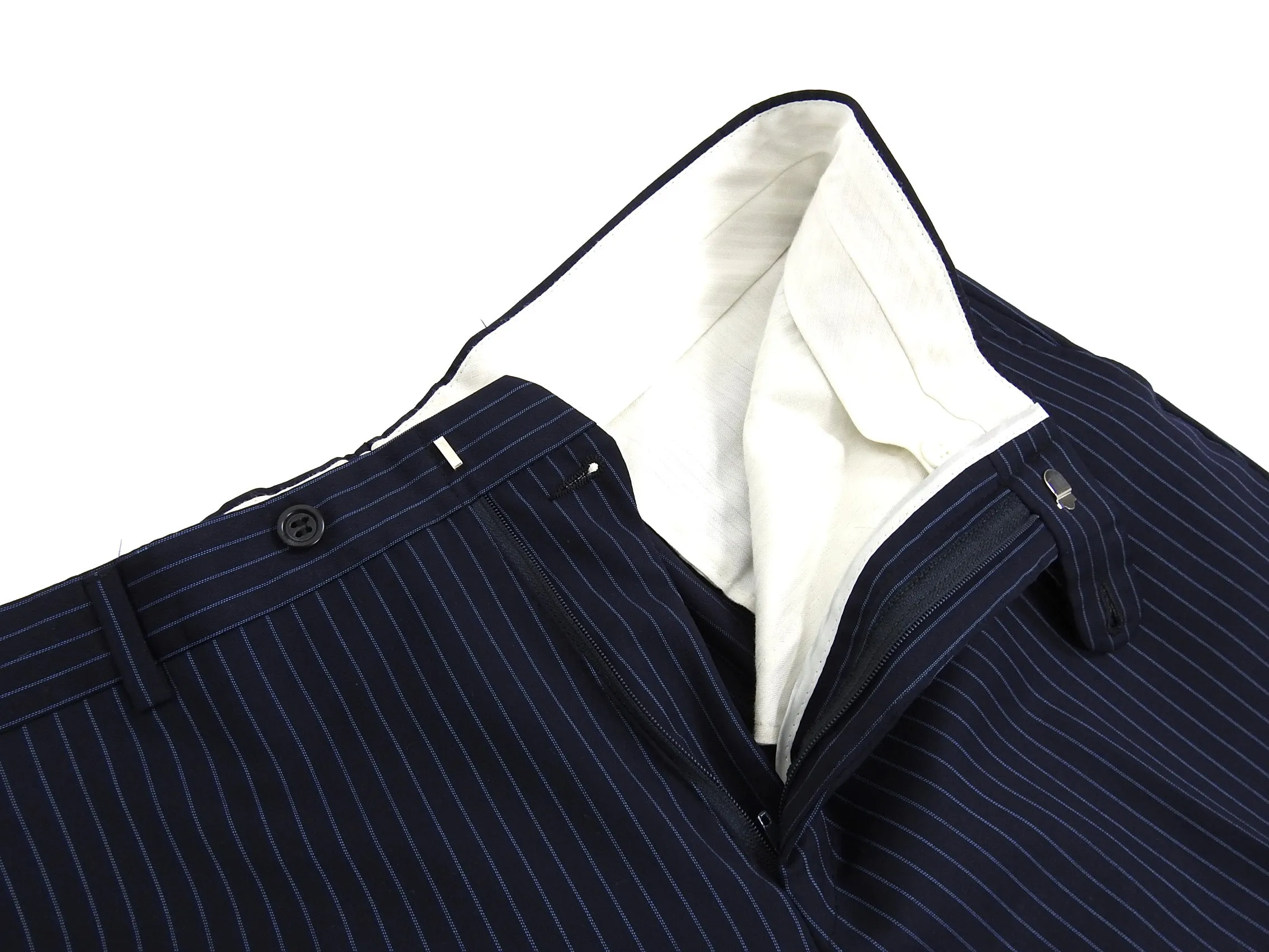 Burberry Navy and Light Blue Wool Pinstripe Suit - 40S