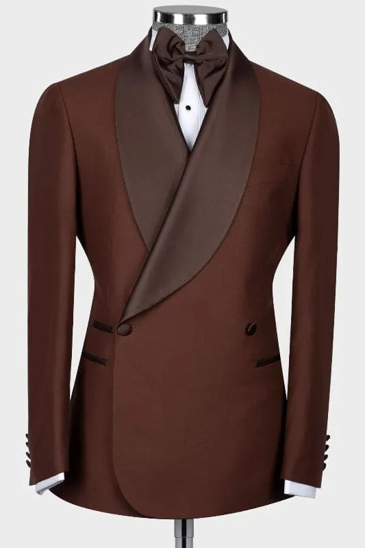Coffee Shawl Lapel Double Breasted Wedding Suits Slim Fit Tuxedo 2 Pieces Blazers Pants