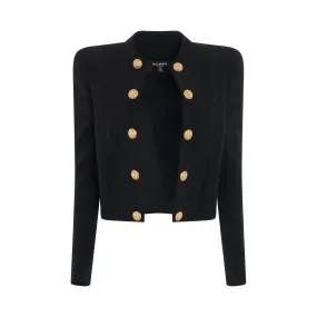 Collarless Side To Side Crepe Spencer Jacket in White
