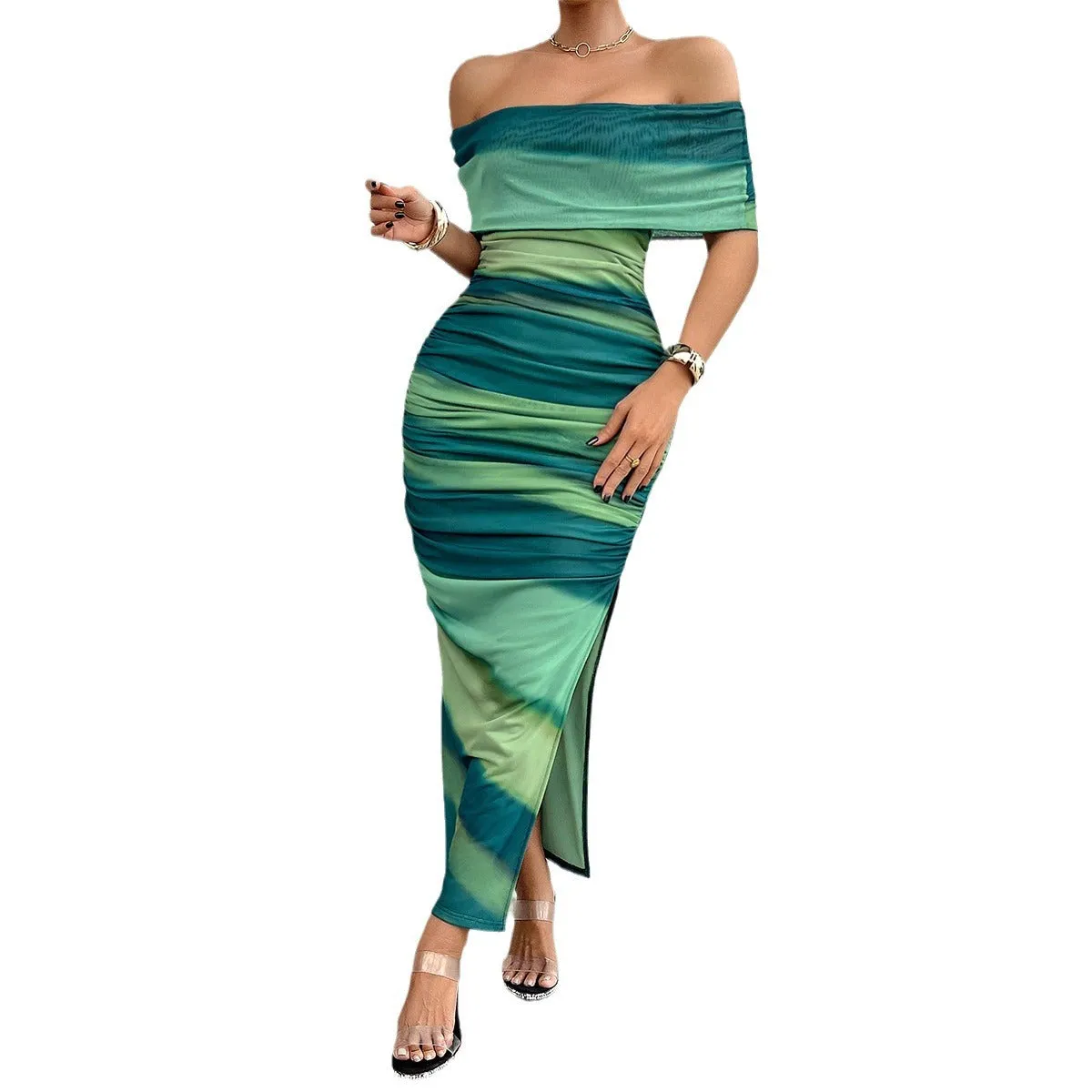 Contrast Color Off Shoulder Tube Bodycon Dresses Wholesale Womens Clothing N3824072000198