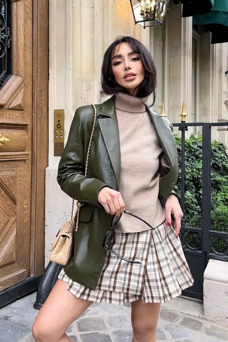 CULT MIA X VERHEYEN CHESCA OVERSIZED OLIVE LEATHER BLAZER