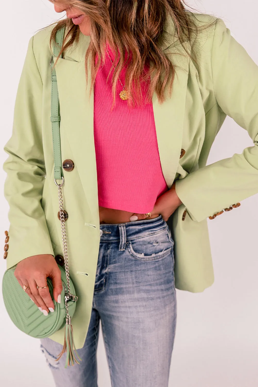 Double Breasted Pocketed Long Sleeve Blazer
