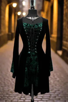 DRAGONLADY DRESS - BLACK w/ GREEN VELVET