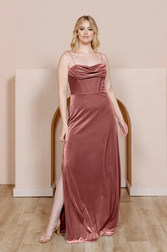 Elegant Velvet Dress Prom Dresses Ruched Formal Dress for Wedding Guest