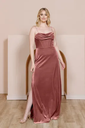 Elegant Velvet Dress Prom Dresses Ruched Formal Dress for Wedding Guest