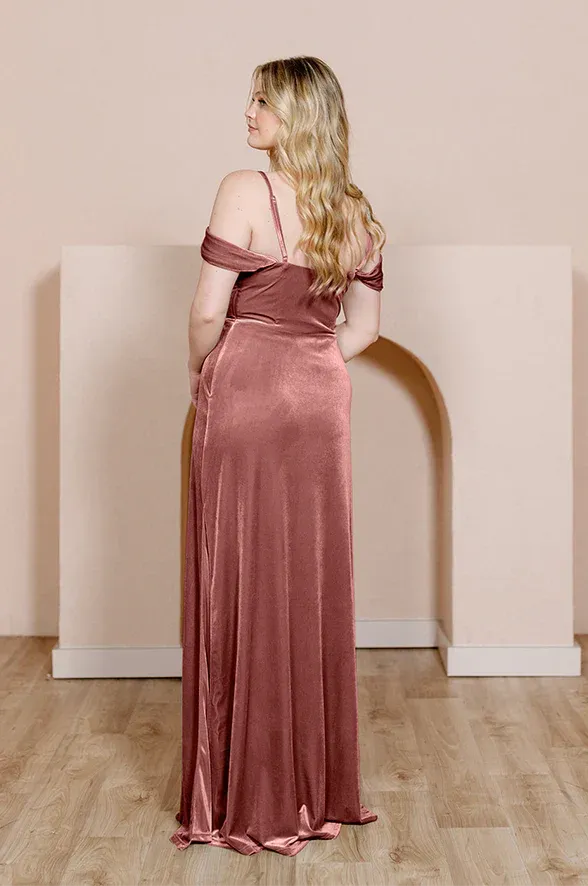 Elegant Velvet Dress Prom Dresses Ruched Formal Dress for Wedding Guest