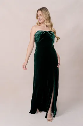 Elegant Velvet Dress Ruched  Formal Dress With Tie for Wedding Guest Dresses