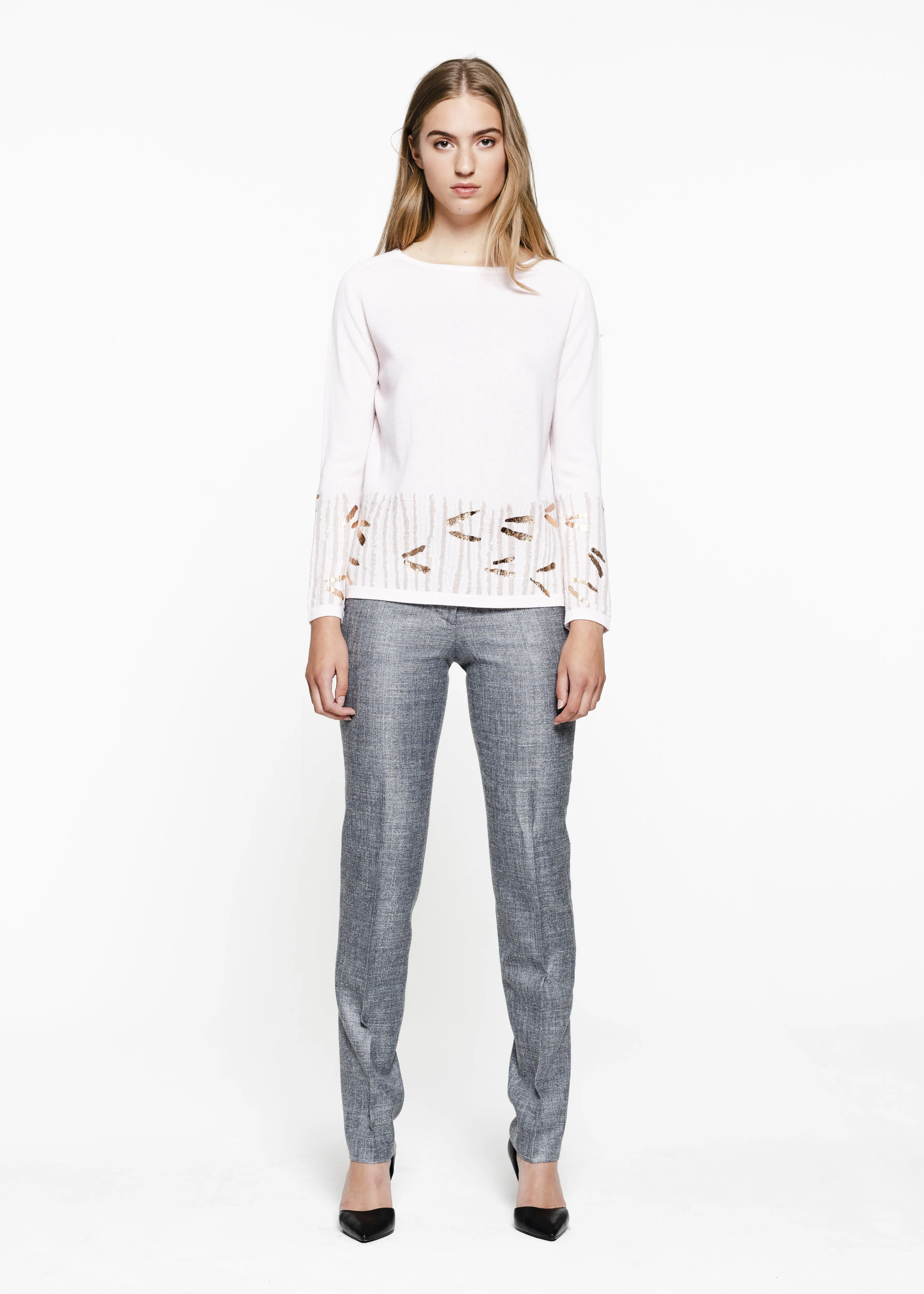Elena silk linen wool Trousers Pebble