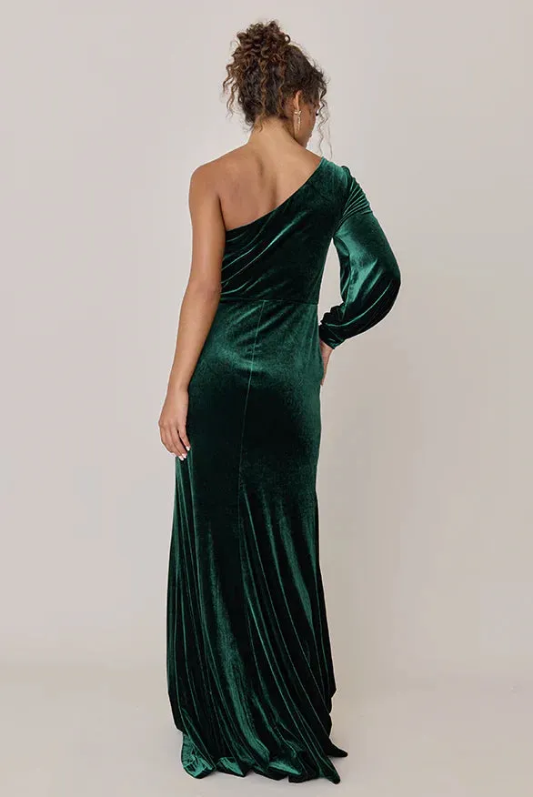 Fashionable and Beautiful Velvet dress Velvet Bridesmaid Dress Single shoulder long sleeved Prom Dresses