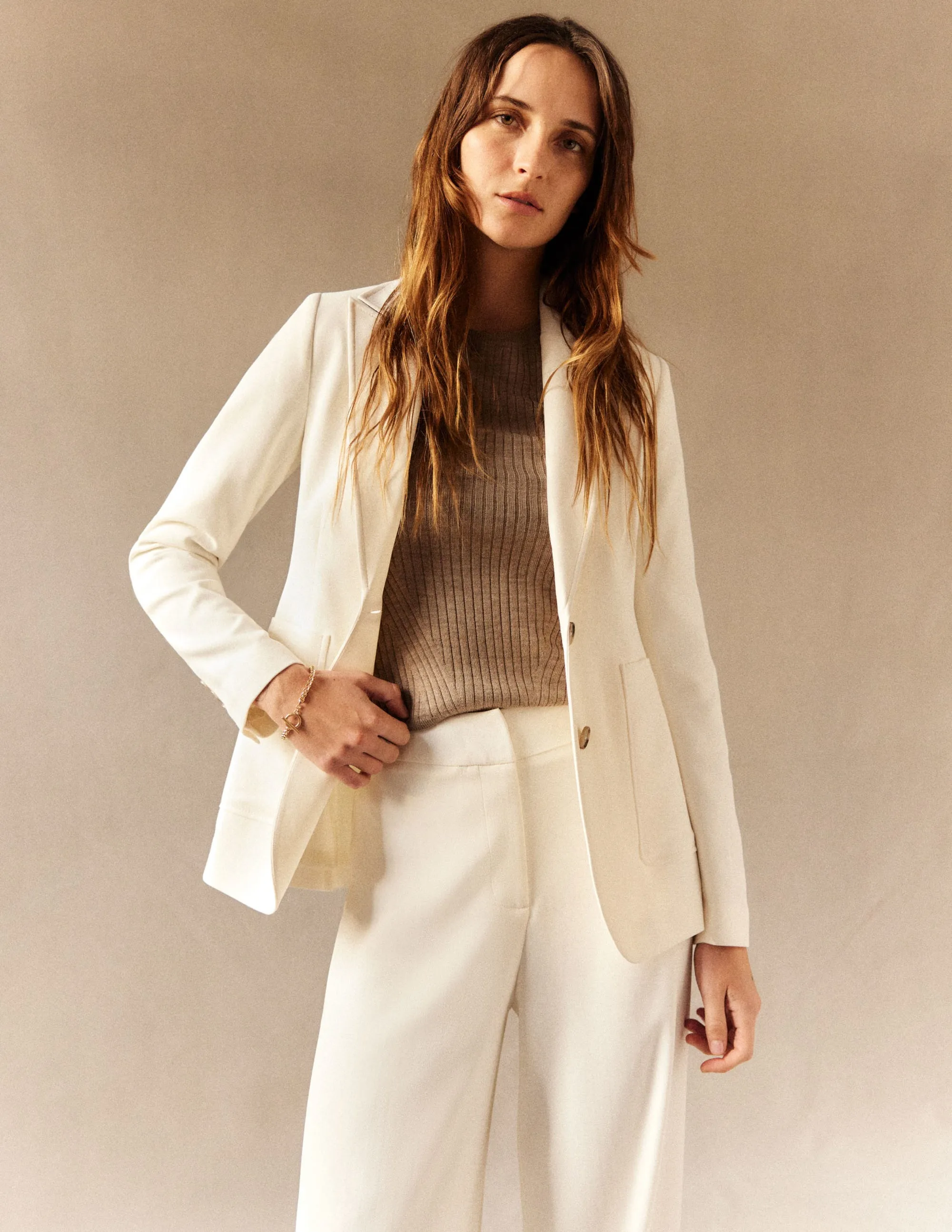 Fluid Tailored Blazer-Ivory
