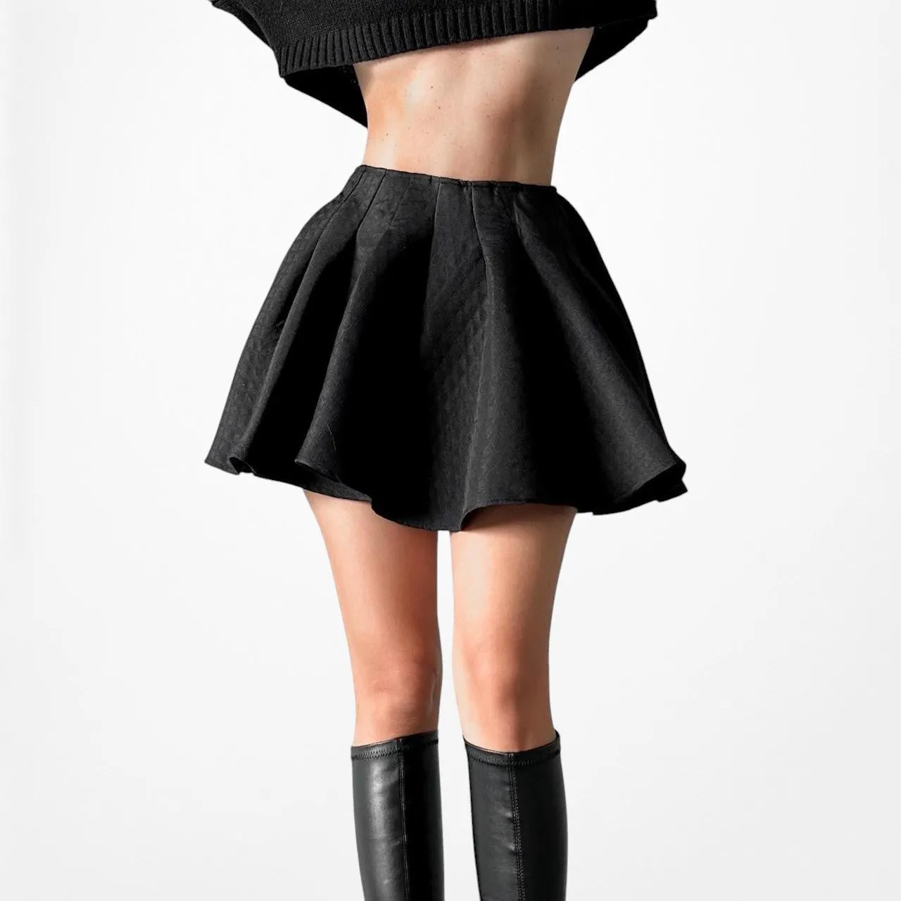 Forever 21 Black Pleated Skater Flared Mini Skirt Size S
