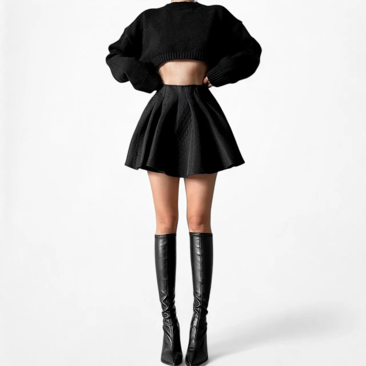 Forever 21 Black Pleated Skater Flared Mini Skirt Size S