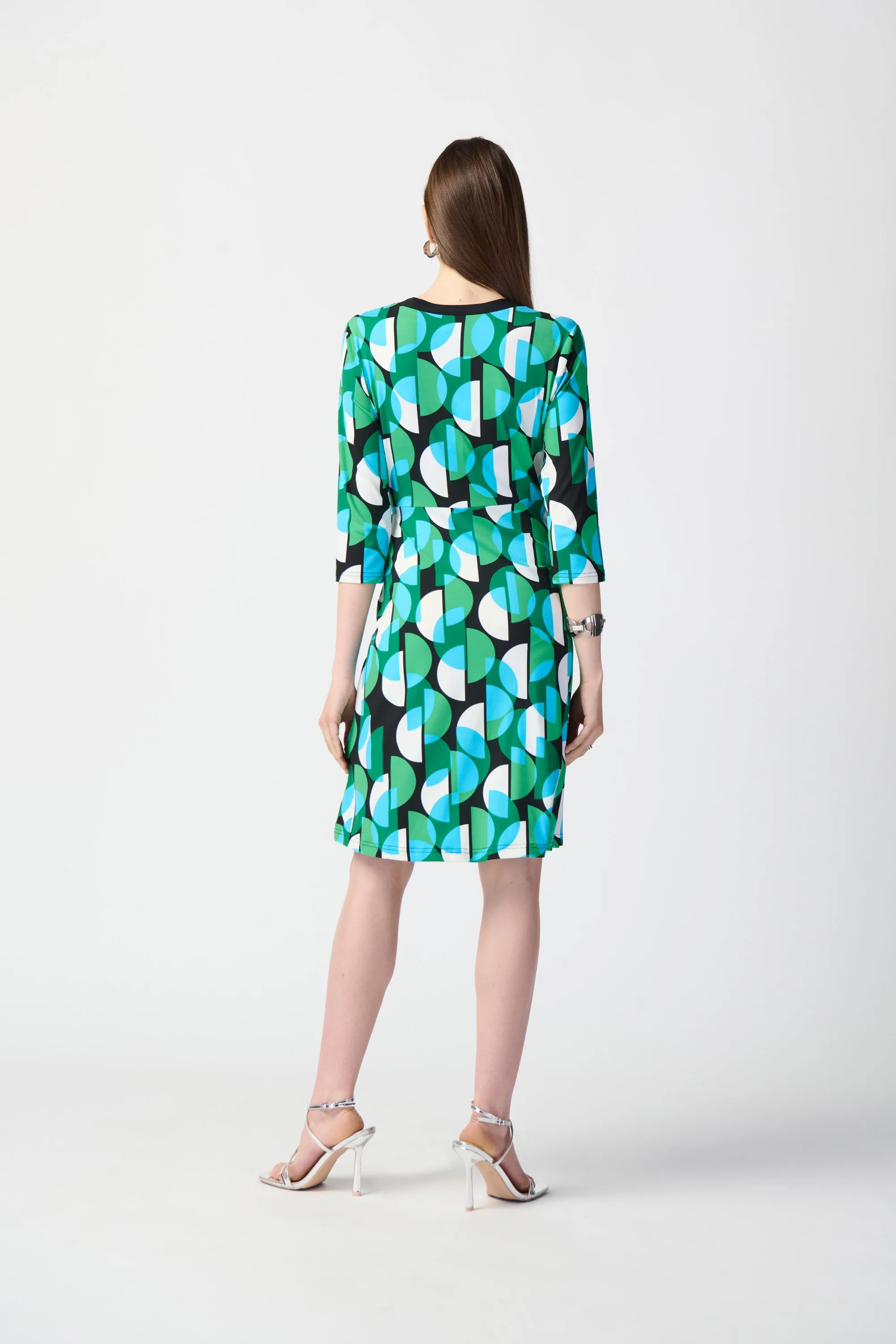 Geometric Print Silky Knit Wrap Dress