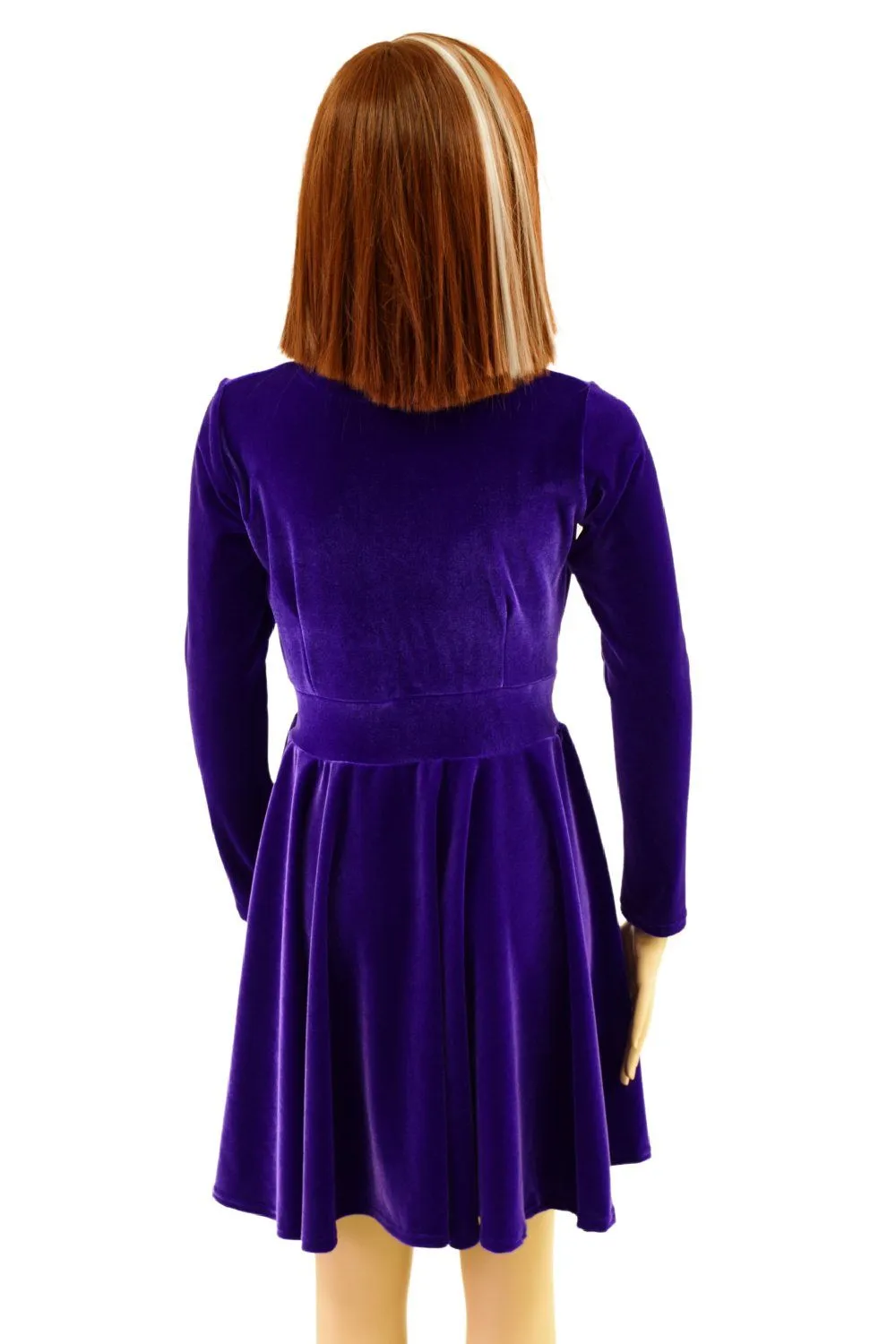 Girls Purple Velvet Long Sleeve Skater Dress