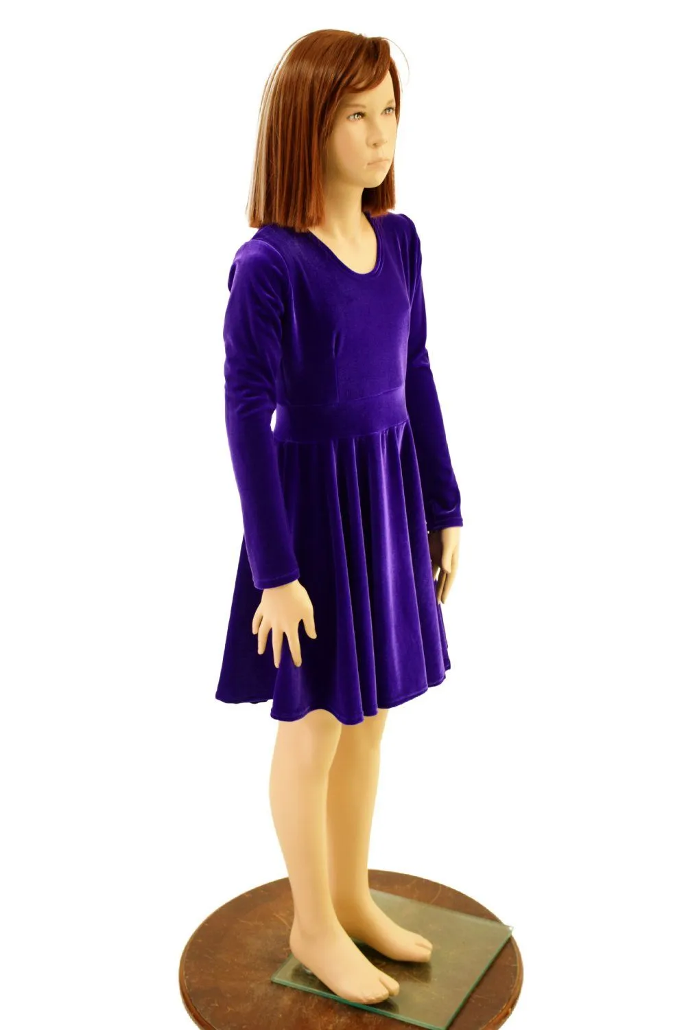 Girls Purple Velvet Long Sleeve Skater Dress