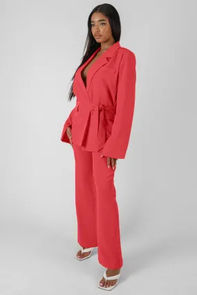 High Waisted Straight Leg Trousers Coral